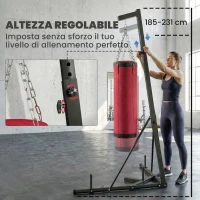 SPORTNOW Supporto Sacco Boxe Regolabile con Base Triangolare e Sacco da Boxe, in Acciaio e Tela, 175x91x185-231 cm, Rosso(m-4)