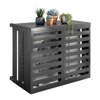 Outsunny Copertura per Condizionatore Esterno, in Acciaio Zincato, Recinzione con Doghe per Giardino, Grigio Scuro(m-11)