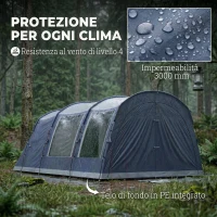 Outsunny Tenda Campeggio a Tunnel per 2-4 Persone Alta 210cm con 2 Stanze, Impermeabile 3000mm, 540x320x210 cm, Blu navy(m-5)