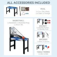 SPORTNOW 5-in-1 Multi Games Table, with Pool, Table Tennis, Basketball, Hockey, Archery, Blue(m-5)