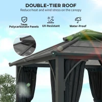 Outsunny 2.5 x 2.5 m Hardtop Gazebo Canopy with 7mm PC Roof, Garden Gazebo Permanent Pavilion with Netting, Curtains, Dark Grey(m-4)