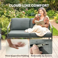 Outsunny Aluminium Garden Furniture Set, 4 Seater Outdoor Patio Furniture with Loveseat, 2 Armchairs, Slatted Table(m-6)