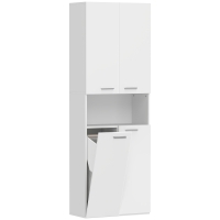 HOMCOM 174 cm hoher Badezimmerschrank mit ausklappbarem Wäschekorb und Soft-Close-Türen, Weiß