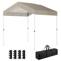 Outsunny Tenda Dobrável 2,4x2,4 m Pop-up UPF50+ Bloqueio Central Altura Ajustável Bolsa de Transporte Sacos de Areia Bege(m-11)