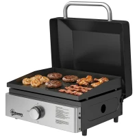 Outsunny Grill Griddle, Portable Gas Plancha, 3.5 kW, Tabletop Gas BBQ with Grease Cup for Camping Picnic Patios, Black(m-11)