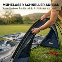 Outsunny Tunnelzelt 4 Personen Familienzelt mit Schlaf- und Wohnzimmer 6 Fenstern 3 Türen Bodenplane Stehhöhe 3000 mm Wassersäule(m-6)