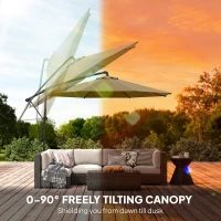 Outsunny 3 m Garden Cantilever Parasol with Cover, Round Overhanging Umbrella with 360° Rotation, Tilt, Khaki(m-5)