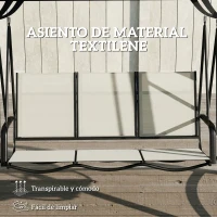 Outsunny Columpio de Jardín de 3 Plazas con Techo Ajustable UPF50+ Asiento Transpirable Carga 360 kg 188x130x183 cm Crema(m-7)