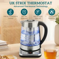HOMCOM Elektrische Waterkoker, 1,7L Snelkoker met 2200W Vermogen, UK Strix Thermostaat, Theefilter, Warmhoudfunctie(m-5)