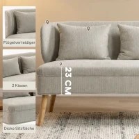 HOMCOM 2-Sitzer-Sofa, kleines Chenille-Sofa mit Flügelrücken, dickem Sitz, Gummibaumholzfüßen, Beige(m-5)