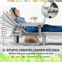 Outsunny Sonnenliege Gartenliege mit Seitentisch Holzoptik Liegestuhl mit 5-Fach verstellbare Rückenlehne Hellgrau(m-4)