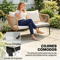 Outsunny Conjunto Jardín Exterior de 4 Piezas con Sofá 2 Sillones y Mesa WPC Ratán PE Tipo Cuerda Cojines Acolchados Blanco(m-5)