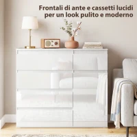 HOMCOM Credenza, Mobile con 5 Cassetti, Ripiano Regolabile, Bianco Lucido.(m-4)