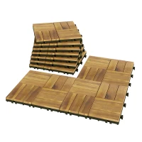 Outsunny Conjunto de 10 Estrados de Madeira de Acácia para Exterior 31x31 cm, 0,91 m² Estrado para Terraço Antiderrapantes Madeira(m-11)