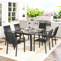 Outsunny Seven-Piece Garden Dining Set, with Plastic Wood-Top Table - Black(m-7)