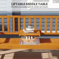 Outsunny Wooden Bench with Liftable Middle Table, Outdoor Bench, Patio Loveseat for Porch, Garden, Seats 2-3 People(m-4)