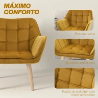 HOMCOM Poltrona Moderna de Sala Estofada em Veludo com Pés de Madeira para Sala de Estar Amarelo(m-4)