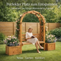 Pergola-Bank mit Pflanzkästen und geschwungenem Rankgitter, dreifach-Funktion: Sitzbank, Pflanzkübel und Rankhilfe, 160 x 30,5 x 160 cm, Naturfarbe(m-4)