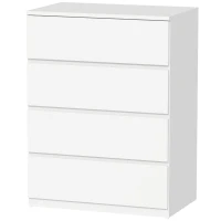 HOMCOM Comodă cu 4 Sertare din PAL cu Șine Metalice și Margini Înclinate, 60x40x80 cm, Alb(m-10)