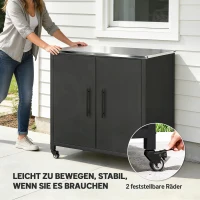 Outsunny Gartenschrank mit Pflanztisch Geräteschuppen mit Edelstahl Arbeitsplatte abnehmbar Regal magnetisch Doppeltür Rolle(m-7)