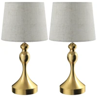 HOMCOM Dimmable Bedside Lamps Set of 2, Modern Table Lamps with 3 Colour Temperatures, USB A+C Charging Ports and Linen Shade for Living Room Bedroom Office, Gold Tone(m-1)