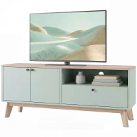 HOMCOM Meuble TV 120 cm, meuble télé pour téléviseur jusqu'à 36 pouces avec 2 portes, tiroir, compartiment ouvert, vert clair(m-1)