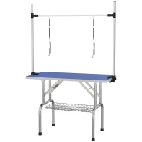 PawHut Metal Adjustable Dog Grooming Table Rubber Top 2 Safety Slings Mesh Blue(m-13)