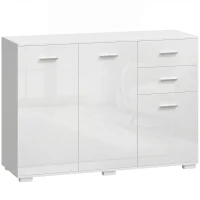 HOMCOM Sideboard, Modern Storage Cabinet with 2 Drawers, 3 Doors and Adjustable Shelves, High Gloss White(m-1)