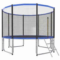 SPORTNOW Trampoline extérieur Ø366 cm pour enfants avec filet de sécurité, échelle et protection des ressorts Bleu