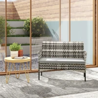 Outsunny 2-Sitzer Rattan Gartensofa PE-Rattan Outdoor-Terrassen-Sofa mit Polster, Anti-Rutsch-Matten, Stahlrahmen, Hellgrau(m-8)