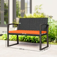 Outsunny Two-Seater Rattan Garden Bench - Orange(m-3)
