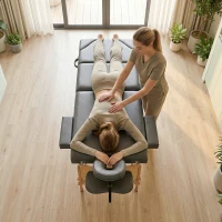 HOMCOM Camilla Masaje Plegable de Madera de 3 Zonas con Altura Respaldo Reposacabezas Ajustables Brazos 215x60x64-89 cm Gris(m-9)