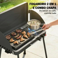 Outsunny Barbecue a Gás Portátil 2 em 1 Barbecue a Gás Propano 20.000 BTU de Mesa ou de Pé 61x47x88 cm Preto(m-4)