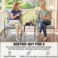 Outsunny 3-teiliges Garten Bistro Set Bistrotisch mit 2 Stühlen Glastisch Netz-Sitz dicken Kissen Holzoptik, Atmungsaktiv(m-4)