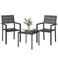 Outsunny 3-teiliges Garten Bistro Set Bistrotisch mit 2 Stühlen Lamellendesign Holzoptik HDPE-Tischplatte Rostbeständig(m-11)