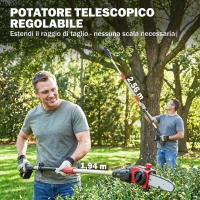 Outsunny Motosega Telescopica a Batteria, 1.94m-2.56m con Lubrificazione Automatica(m-4)