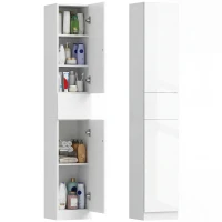 kleankin Meuble colonne rangement salle de bain style contemporain 2 placards 3 étagères et 1 tiroir coulissant panneaux particules brillant dim. 30l x 28P x 170H cm blanc laqué(m-1)
