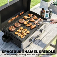 Outsunny 2 Burner Grill Griddle, Portable Gas Plancha, 6 kW, Tabletop Gas BBQ with Grease Cup for Camping Picnic Patios, Black(m-5)