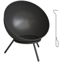 Outsunny Feuerschale 60 x 53 x 66cm verstellbar Feuerstelle mit Schürhaken Kohlegitter Ständer Schwarz(m-1)
