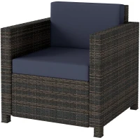 Outsunny PE Rattan Garden Armchair with Cushion - Mixed Brown/Navy Blue(m-11)