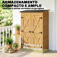 Outsunny Abrigo de Jardim de Madeira 115x53x156 cm Armário Exterior para Ferramentas com Portas Duplas Castanho(m-8)