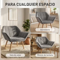 HOMCOM Butaca de Salón Moderna Tapizado en Terciopelo con Patas de Madera Sillón Relax para Sala de Estar Gris(m-7)