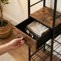 HOMCOM Industrial Wine Bar Cabinet Freestanding Liquor Cabinet 16-Bottle Wine Rack Glass Holder Rustic Brown(m-8)