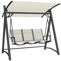 Outsunny Columpio de Jardín de 3 Plazas con Techo Ajustable UPF50+ Asiento Transpirable Carga 360 kg 188x130x183 cm Crema(m-1)