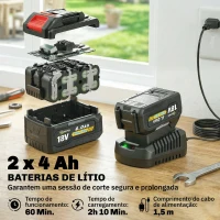 Outsunny Aparador sem Fios 18 V com 2 Baterias de 4.0 Ah e Carregador Barra Ajustável Cabeça e Pega Reguláveis 124x32x19 cm Prata(m-6)