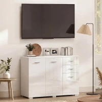 HOMCOM Sideboard, Modern Storage Cabinet with 2 Drawers, 3 Doors and Adjustable Shelves, High Gloss White(m-7)