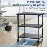 HOMCOM Three-Tier Steel Printer Stand, with Wheels - Black(m-5)