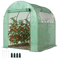 Outsunny 1.8 x 1.8 x 2 m Walk-In Polytunnel Greenhouse - Includes Roll-Up Window and Door, Steel Frame for Garden, Green(m-10)