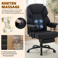 HOMCOM 3D Knet-Massage-Bürostuhl mit Fußstütze, verstellbarer Computerstuhl mit hoher Rückenlehne, Leathaire-Polsterung, Schwarz(m-4)