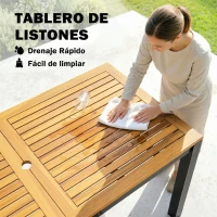 Outsunny Mesa de Comedor de Jardín de Madera para 6 Personas con Superficie de Listones Orificio 150x75x75 cm Natural(m-7)
